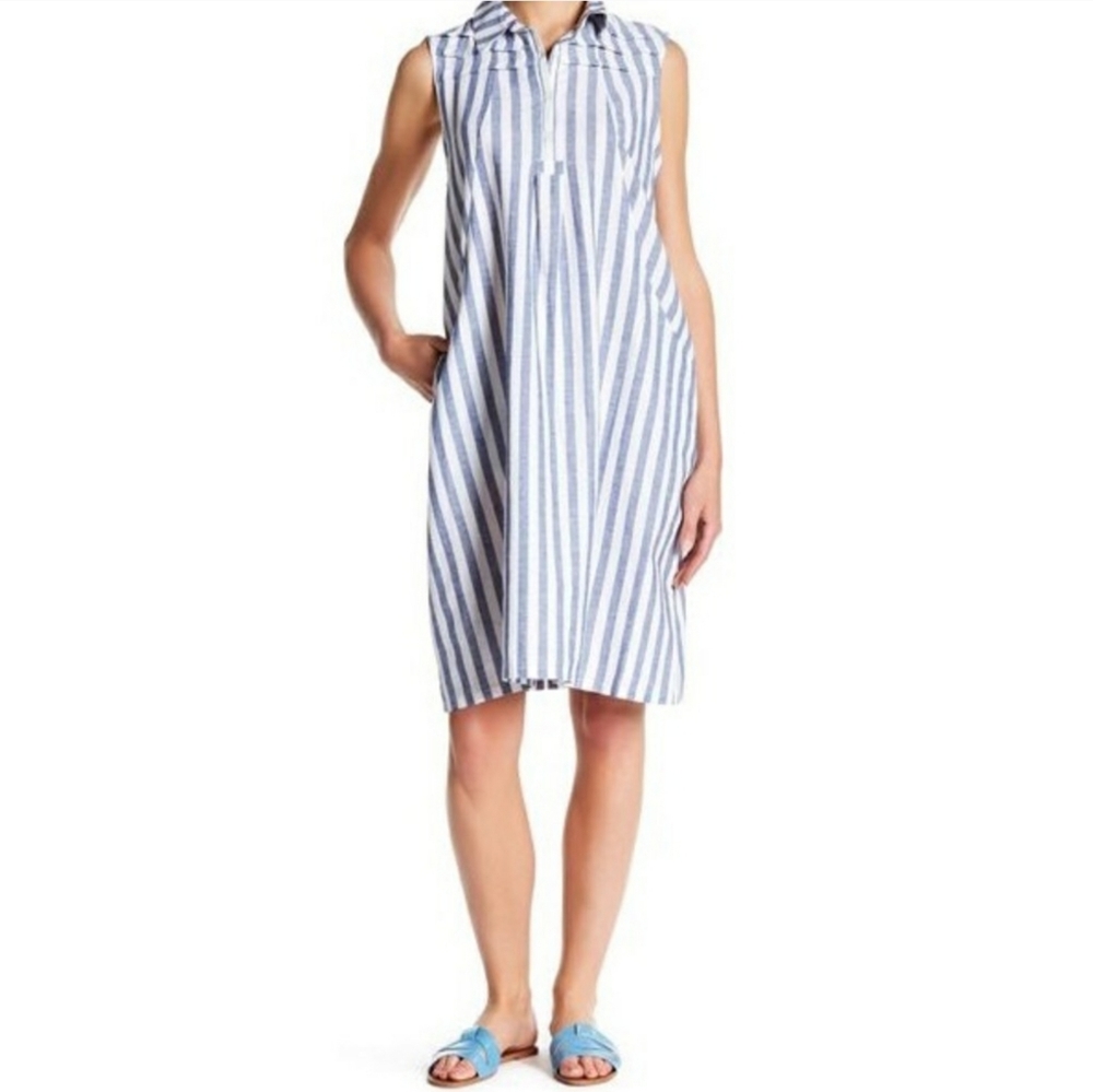 𝅺hope & Harlow Striped Linen Cotton Shift Shirt Dress 14